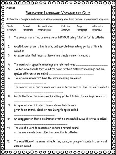 Figurative Language Worksheets - Worksheets Day